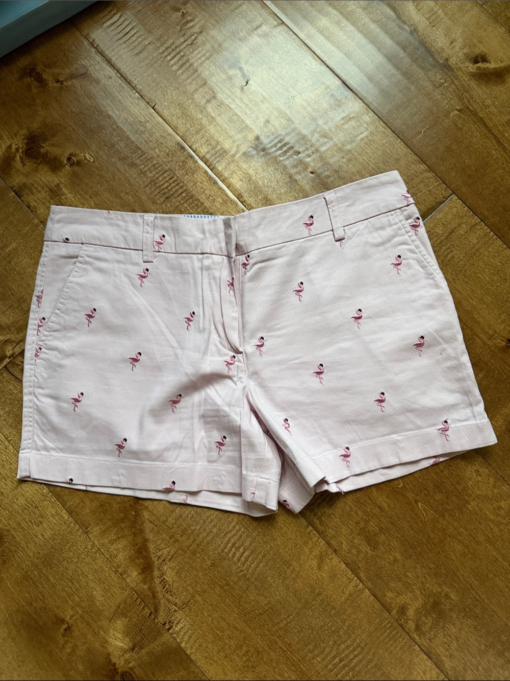 Women's Cambridge Dry Goods Flamingo Embroidered Shorts Size 6 4" Inseam